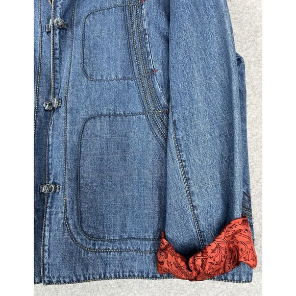 Chico’s Denim Jacket Women CHICO Size 3 Blue, Silk Lined Boho Loop Button - Picture 3 of 11